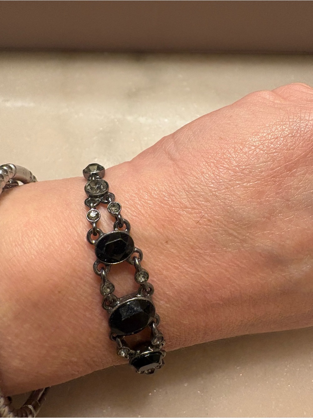 Black Stone Link Bracelet - Women Jewelry